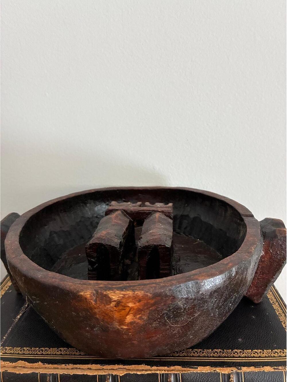 Antique Aymara Wood Wedding Bowl – 19th Century Bolivian Folk Art